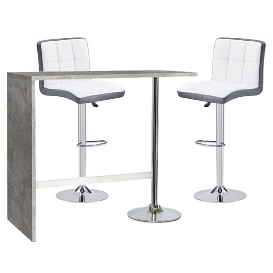 Tuscon Concrete Effect Bar Table 2 Copez White Grey Bar Stools