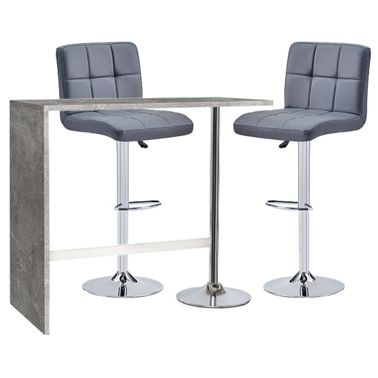 Read more about Tuscon concrete effect bar table with 2 coco grey bar stools