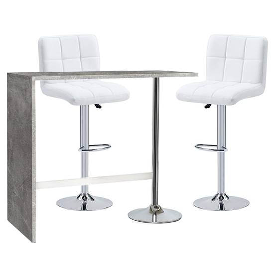 Read more about Tuscon concrete effect bar table with 2 coco white bar stools