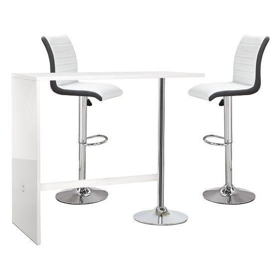 Product photograph of Tuscon White Gloss Bar Table 2 Ritz White And Black Bar Stools from Furniture in Fashion