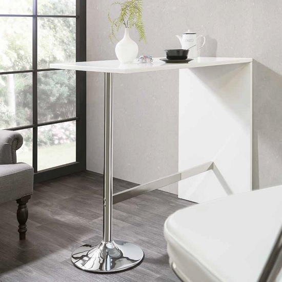 Product photograph of Tuscon High Gloss Bar Table In White With Chrome Legs from Furniture in Fashion