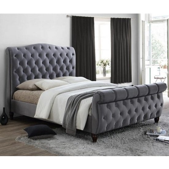 Grey Velvet With Dark Wood Feet, What Size Is A Super King Bed In Feet