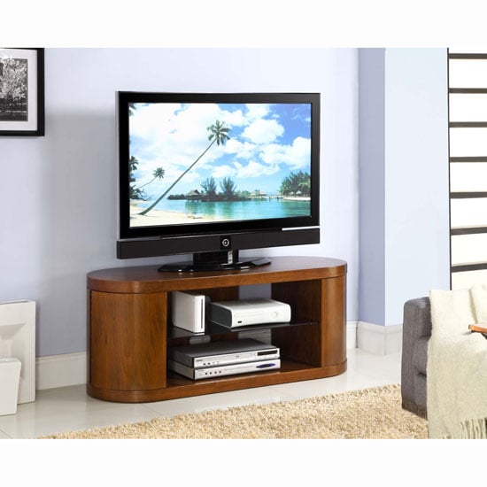 Read more about Curved wooden lcd tv stand in walnut veneer