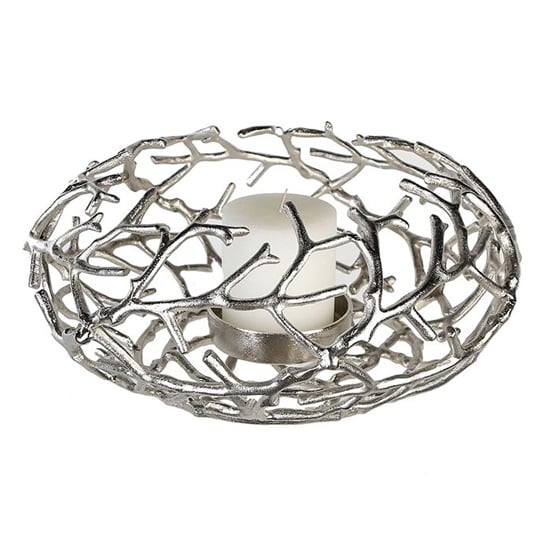 Twigs Aluminium Candleholder In Antique Silver