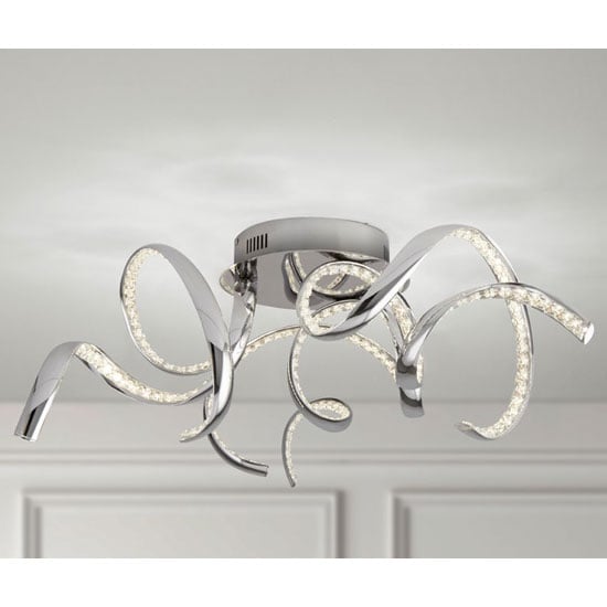 Photo of Twirls led ceiling light in chrome with clear crystal decoration
