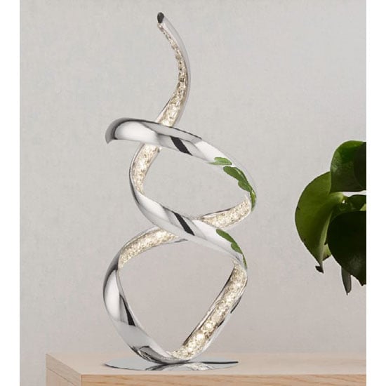 Photo of Twirls led table lamp in chrome with clear crystal decoration