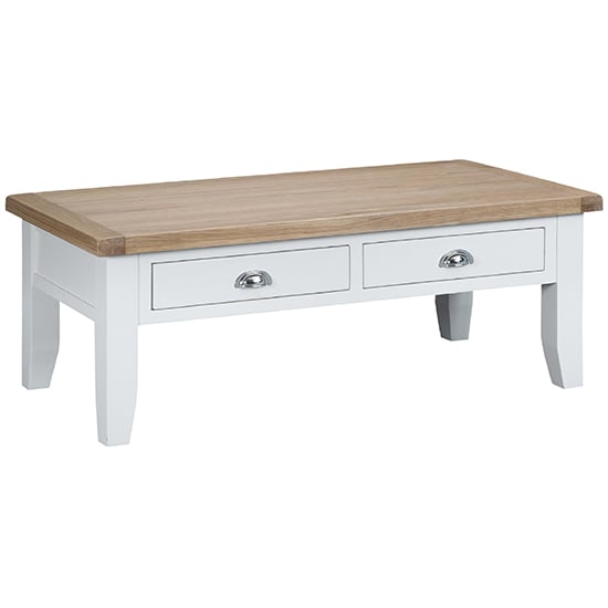 Photo of Tyler wooden 2 drawers coffee table in white with undershelf