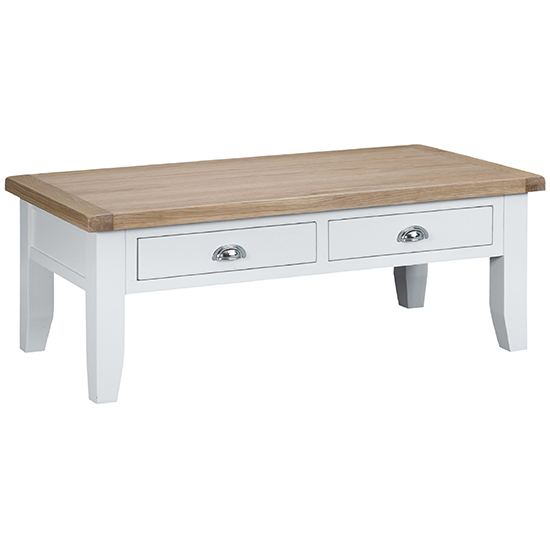 Tyler Wooden 2 Drawers Coffee Table In White With Undershelf thumbnail