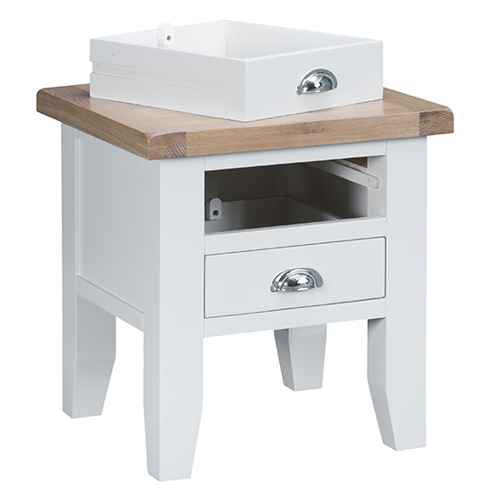 Tyler Wooden 2 Drawers Lamp Table In White_3