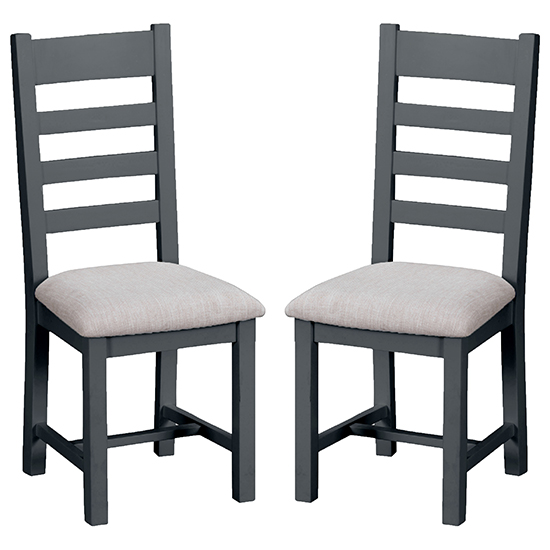 Tyler Charcoal Ladder Back Dining Chairs With Fabric Seat In Pair