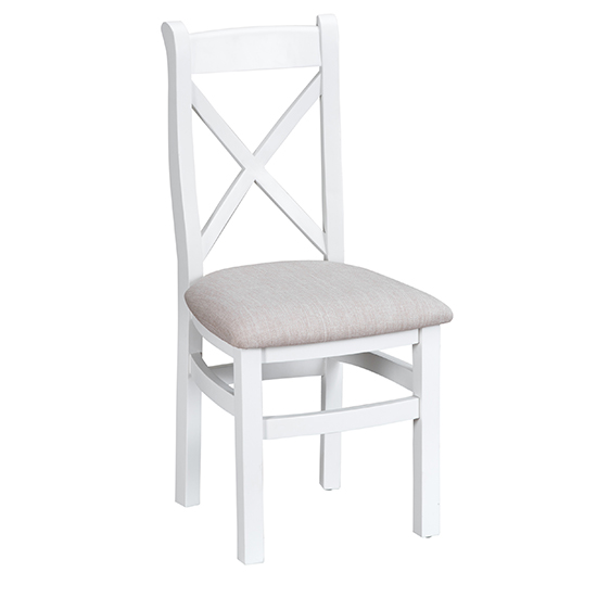 Tyler Cross Back Dining Chair In White With Fabric Seat