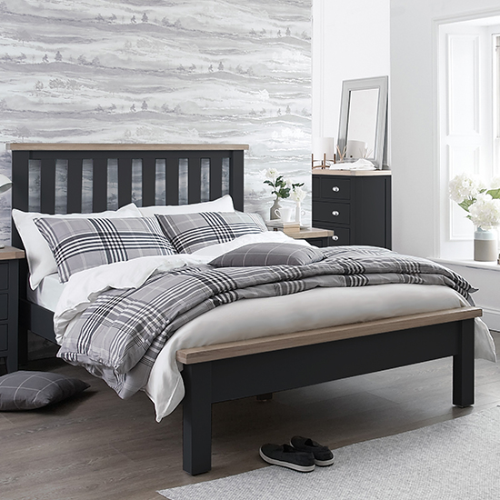 Tyler Wooden Double Bed In Charcoal Furniture in Fashion
