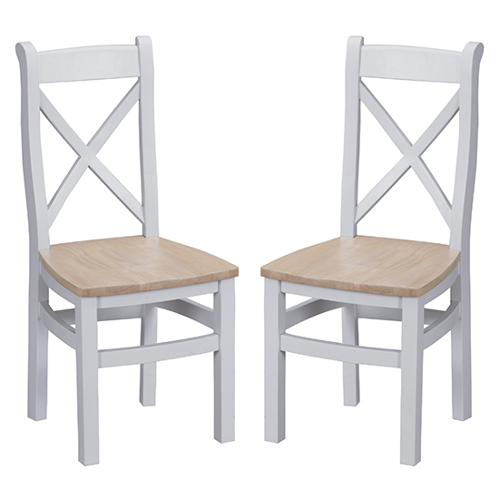Tyler Grey Cross Back Dining Chairs With Wooden Seat In Pair