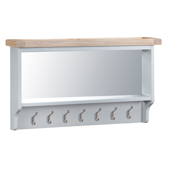 Tyler Large Wooden Hallway Coat Rack With Mirror In Grey Sale