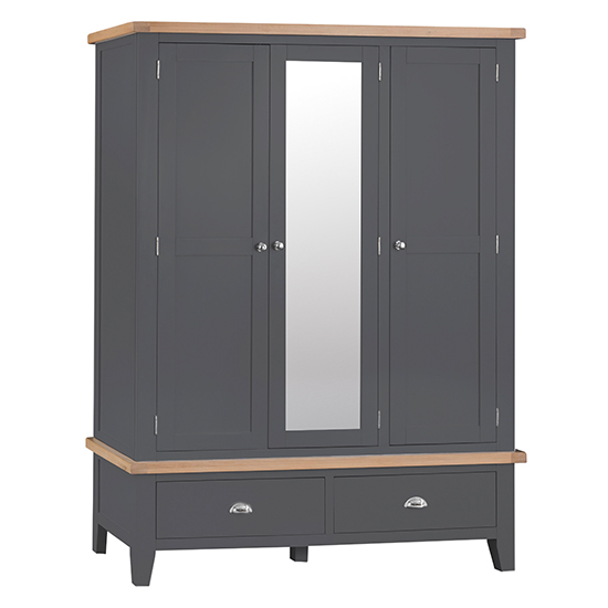 Tyler Mirrored Wooden 3 Doors And 2 Drawers Wardrobe In Charcoal