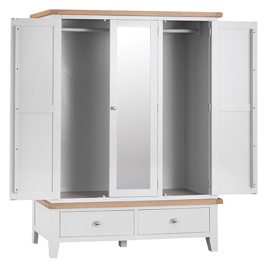 Tyler Mirrored Wooden 3 Doors And 2 Drawers Wardrobe In White_2