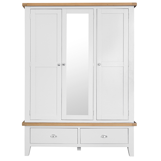Tyler Mirrored Wooden 3 Doors And 2 Drawers Wardrobe In White_4