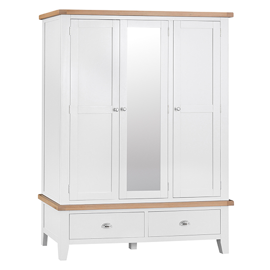 Tyler Mirrored Wooden 3 Doors And 2 Drawers Wardrobe In White