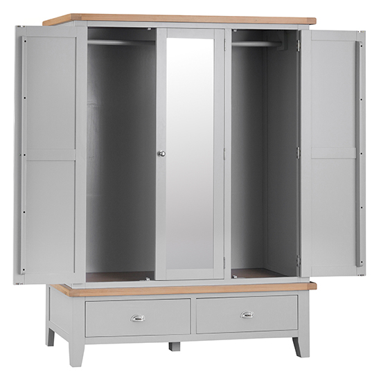 Tyler Mirrored Wooden 3 Doors And 2 Drawers Wardrobe In Grey_2