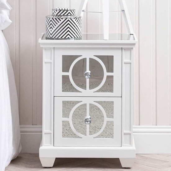 Tyler Mirrored Bedside Cabinet With 2 Drawers In Washed White