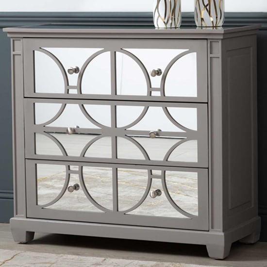 Tyler Mirrored Chest Of 3 Drawers In Grey