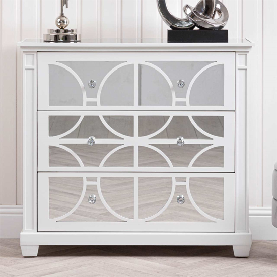 Product photograph of Tyler Mirrored Chest Of 3 Drawers In Washed White from Furniture in Fashion