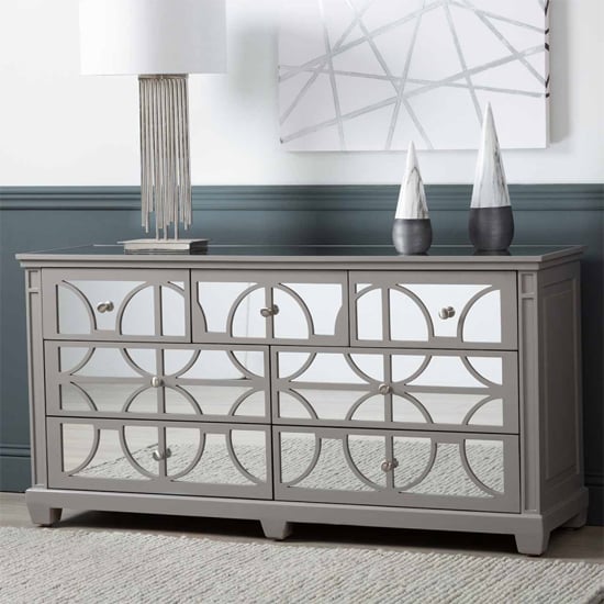 Tyler Mirrored Chest Of 7 Drawers In Grey