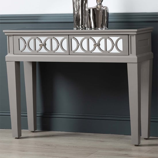 Photo of Tyler mirrored console table with 2 drawers in grey