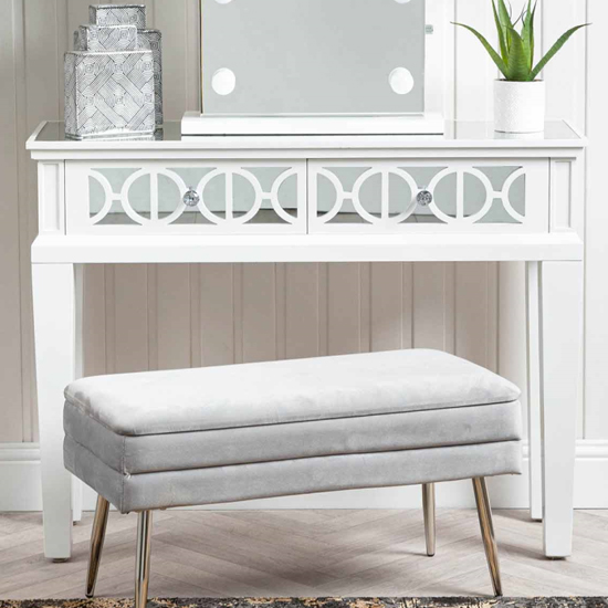 Tyler Mirrored Console Table With 2 Drawers In Washed White thumbnail