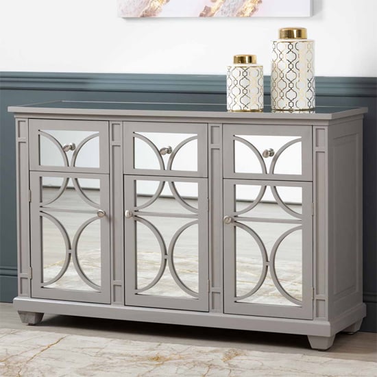 Product photograph of Tyler Mirrored Sideboard With 3 Doors 3 Drawers In Grey from Furniture in Fashion