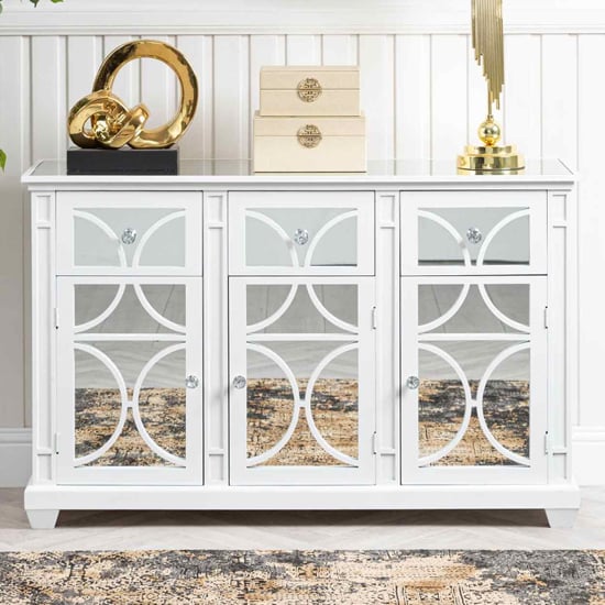 Tyler Mirrored Sideboard With 3 Doors 3 Drawers In Washed White