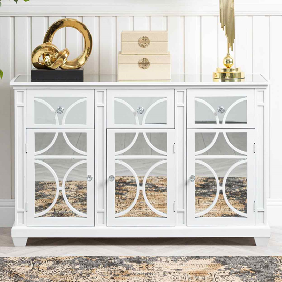 Photo of Tyler mirrored sideboard with 3 doors 3 drawers in washed white