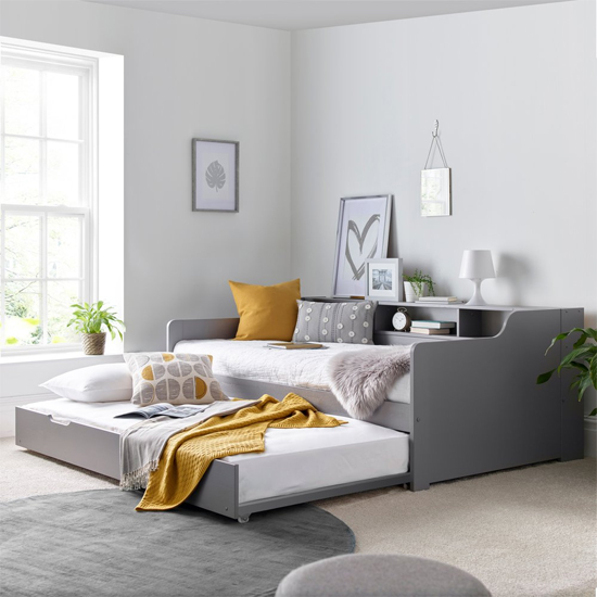 Tavira Pinewood Single Bed With Guest Bed In Grey thumbnail