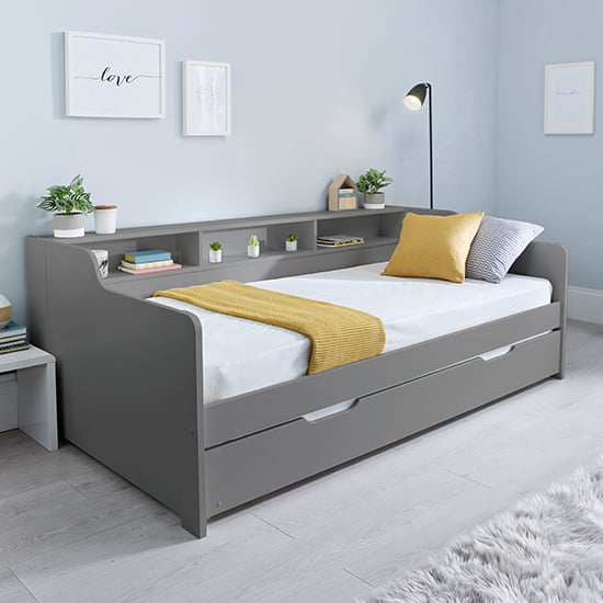 Tyler Wooden Single Guest Day Bed With Trundle In Grey_1