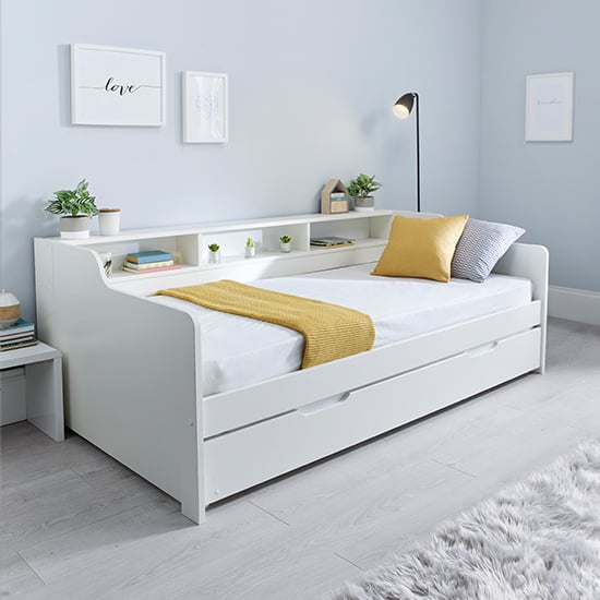 Tyler Wooden Single Guest Day Bed With Trundle In White_1