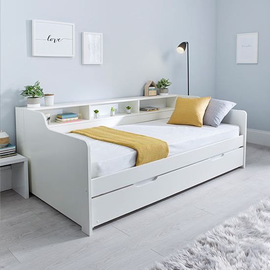 Product photograph of Tyler Wooden Single Guest Day Bed With Trundle In White from Furniture in Fashion