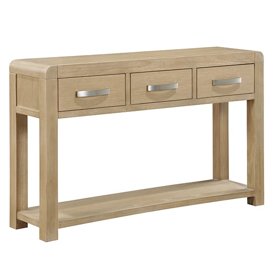 Product photograph of Tyler Wooden Console Table With 3 Drawers In Washed Oak from Furniture in Fashion