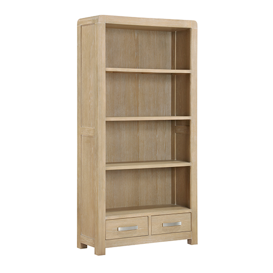 Read more about Tyler wooden high bookcase with 2 drawers in washed oak