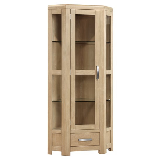 Product photograph of Tyler Wooden High Display Cabinet Corner In Washed Oak from Furniture in Fashion