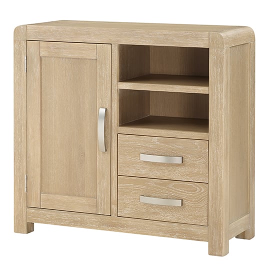 Product photograph of Tyler Wooden Media Storage Cabinet With 1 Door In Washed Oak from Furniture in Fashion