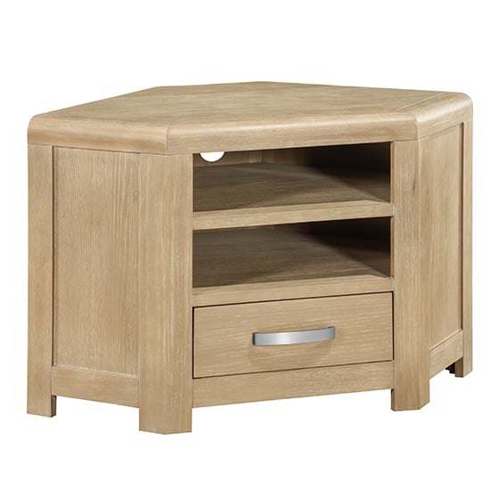 Product photograph of Tyler Wooden Tv Stand Corner 1 Drawer In Washed Oak from Furniture in Fashion