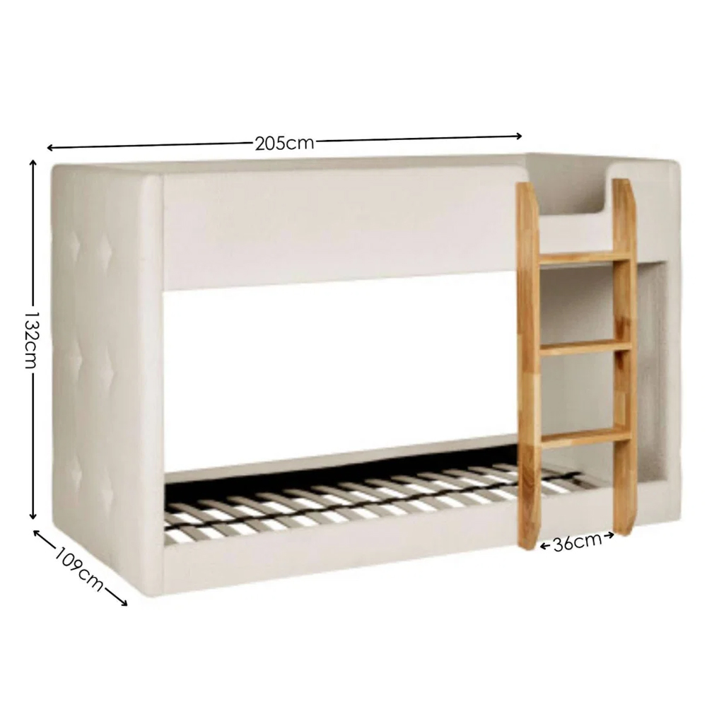 Tyrel Fabric Bunk Bed in Cream