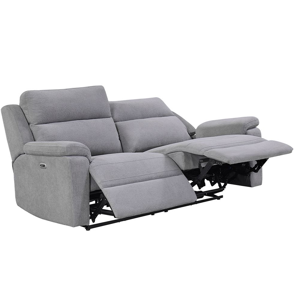 Tyrone Fabric Electric Recliner 3 Seater Sofa In Stone