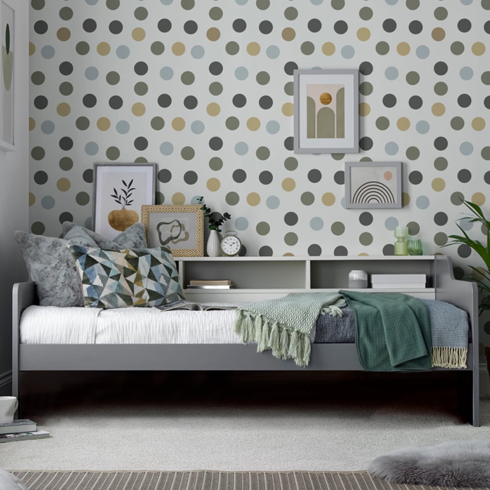 Tyson Wooden Guest Bed With Shelves In Grey And White