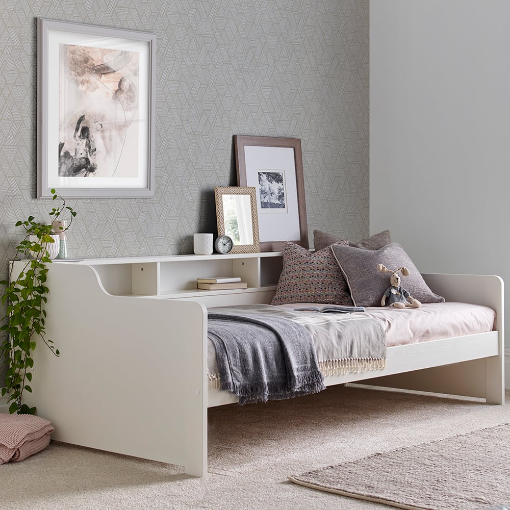 Tyson Wooden Guest Bed With Shelves In White