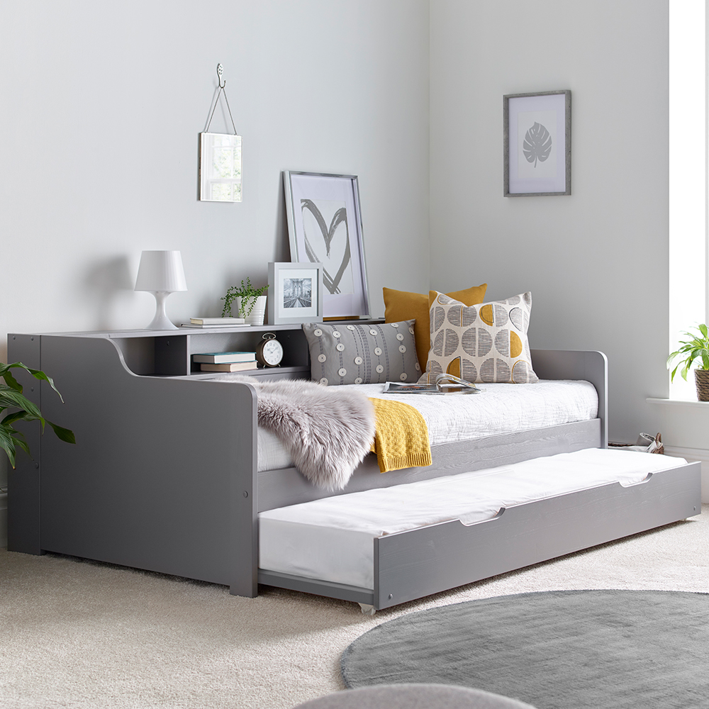 Tyson Wooden Guest Bed With Trundle In Grey