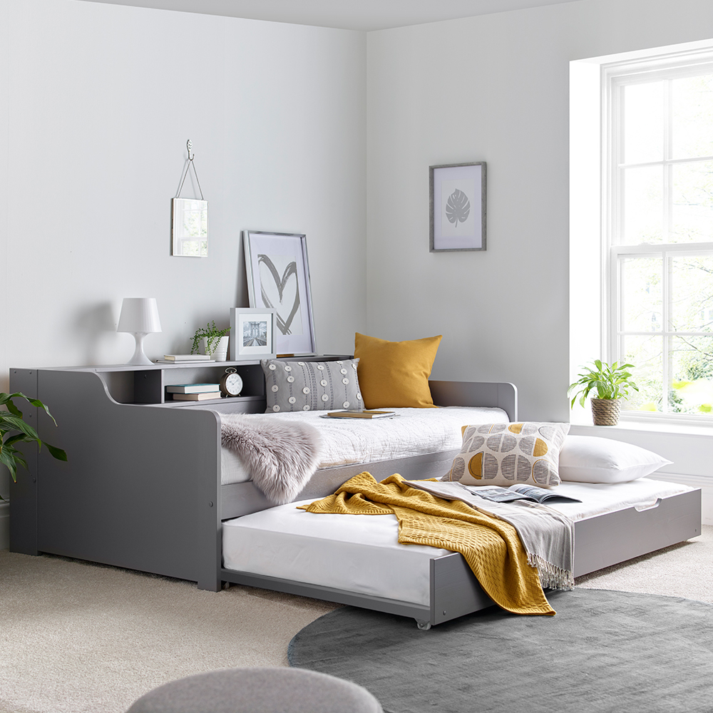 Tyson Wooden Guest Bed With Trundle In Grey