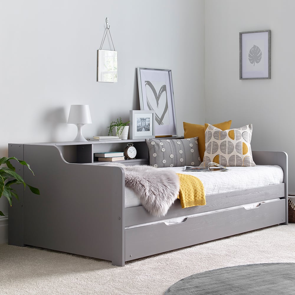 Tyson Wooden Guest Bed With Trundle In Grey
