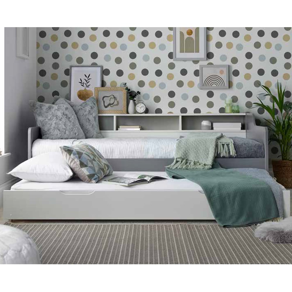 Tyson Wooden Guest Bed With Trundle In Grey And White