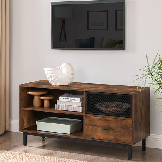Tysons Wooden 1 Drawer TV Stand In Rustic Brown FiF